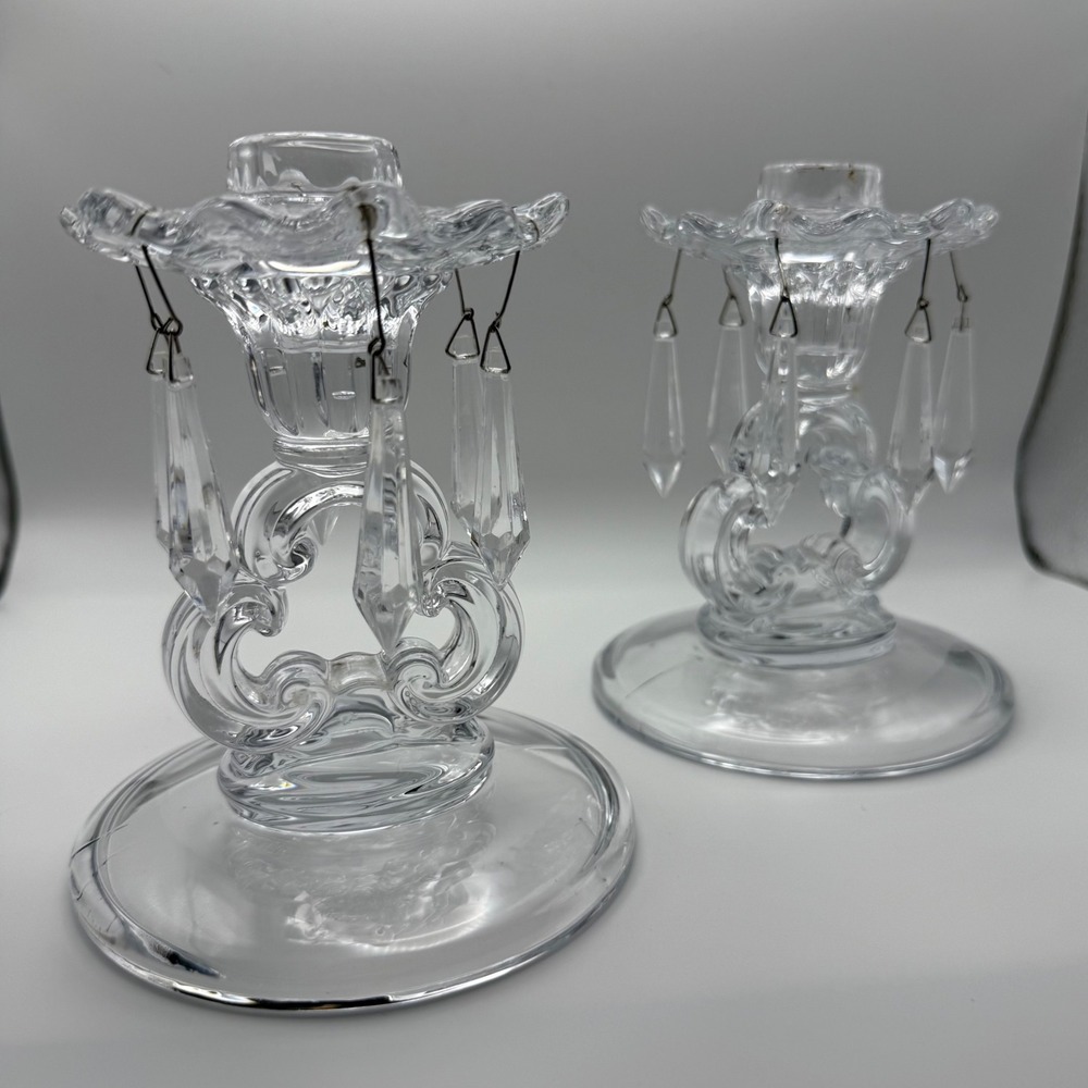 Pottery Barn Olivia Taper Tear Drop‎ Crystal Accents Candle Holder, selling pair